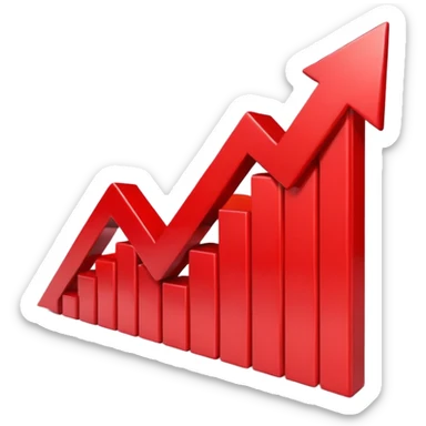 iOS-style 3D emoji: rising red chart with an upward-pointing arrow sticker