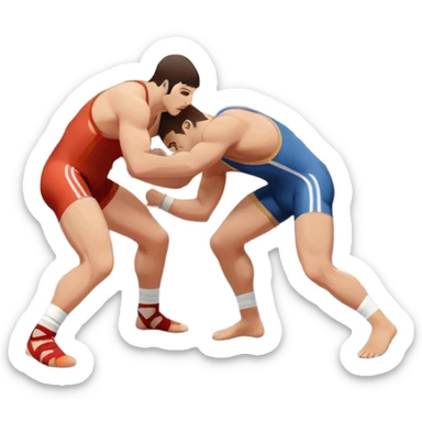 An icon representing freestyle wrestling, with two athletes engaged in a dynamic struggle on the mat. One wrestler attempts a takedown while the other counters, showcasing agility and technique. The background features a stylized wrestling ring with minimal design elements, emphasizing the action.  sticker