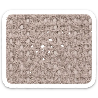 Minimalist product photo of a textured bath mat with a raised pebble-like pattern, soft fabric material with plush loops, rectangular shape with rounded edges, detailed textile texture visible sticker