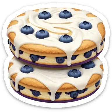 2 blueberry biscuits side-by-side with white icing swirls on top sticker