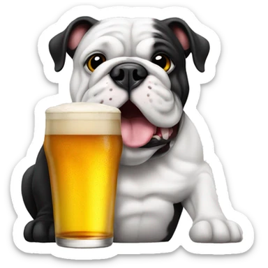 Black and white bulldog with pint of lager sticker