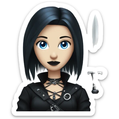 goth girl with blue eyes holding dagger sticker
