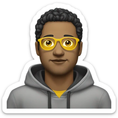 White man with yellow tinted glasses and black hair in a gray hoodie sticker