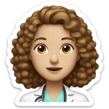 doctor woman, brown eyes, white skin,  long brown curly hair sticker