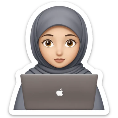 A girl with a gray hijab and hazel eyes is holding a MateBook laptop. sticker