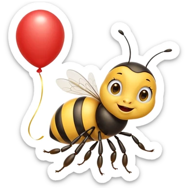 Bees with red Birthday Hat, Excited bee carrying balloon sticker
