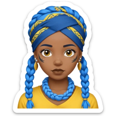 blue braided hair with yellow head bandana and lots of face tattoo black skin girl sticker