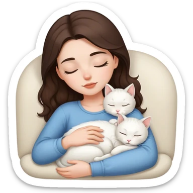 White kitty sleeping on brunette white girl's lap sticker