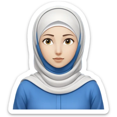 woman with white hijab wearing blue outfit, looking straight ahead, surrounded by code snippets, algorithms, data structures, programming languages, command terminals, software architecture diagrams, computer science formulas, and futuristic tech interfaces sticker