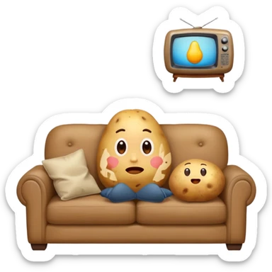 A potato on a couch watching tv sticker