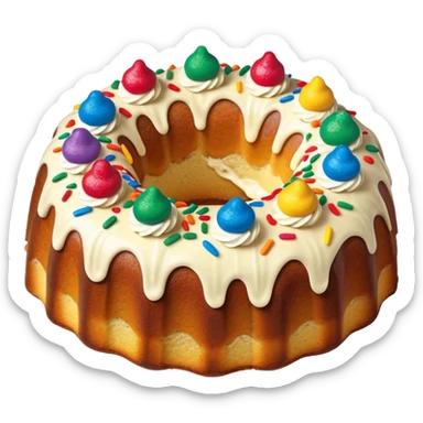 No frosting Bundt cake with colorful sprinkles inside of the cake sticker