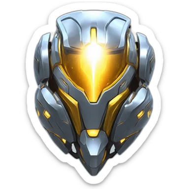 futuristic armored Omega Energy breastplate radiating omega energy sticker