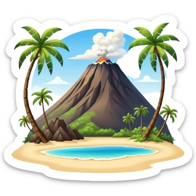 Tropical Hawaiian island with palm trees, volcano, and beach sticker