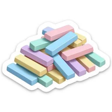 small pile of pastel-colored rectangular gum sticks or square tablets with smooth, slightly glossy coating, uniform pieces, neatly stacked or gently scattered, no wrapper, no mouth, no extras, just the gum, soft lighting, subtle shadows, emoji scale sticker