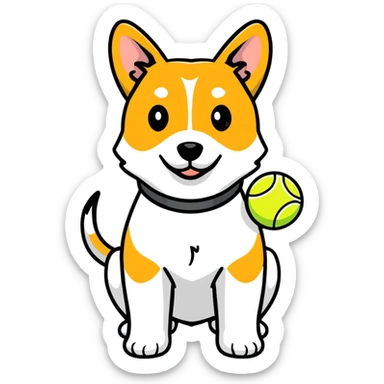 playful dog with tennis ball sticker