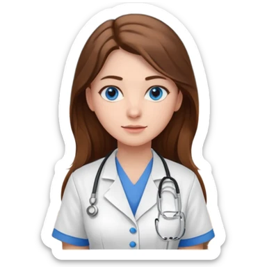 pretty female nursing student with long brown hair, blue eyes inside a classroom at university sticker