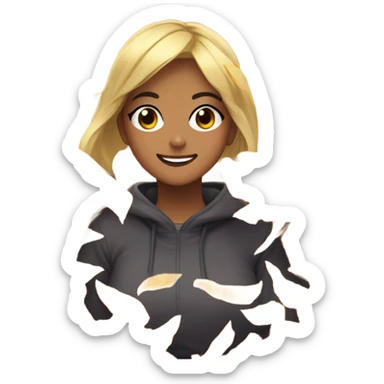 Anime girl playing in a pile of leaves sticker