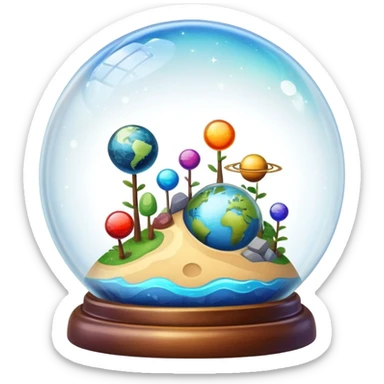 Tiny planets inside a glass globe dome sticker