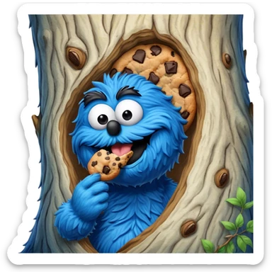Cookie Monster licking a tree sticker