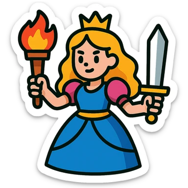 princess with torch and sword, vibrant toon style sticker