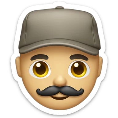 Skinhead in five-panel cap with mustache sticker