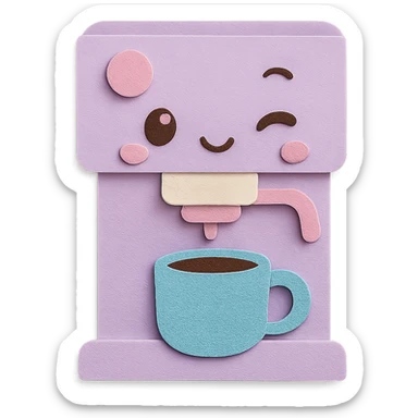 kawaii coffee machine, full body, winking, soft pastel colors sticker