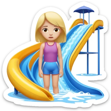 Sad girl standing next to water slide sticker