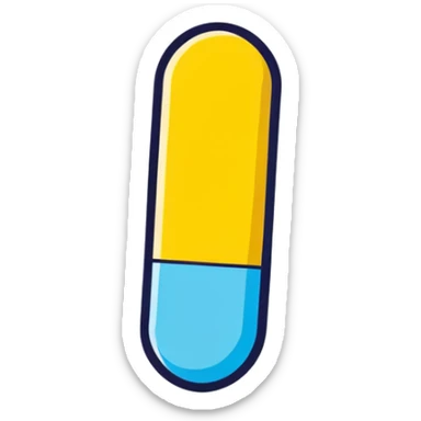 Oblong Pill Capsule, yellow, blue sticker