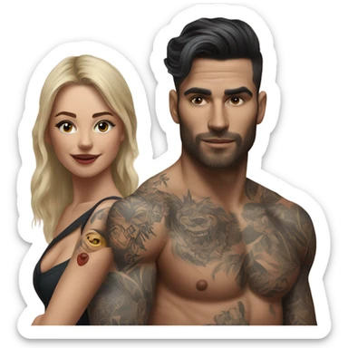 Hyper Realistic beautiful woman pushing a very handsome tattooed man sticker