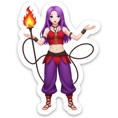 Full body Poi fire performer pale skin with long purple hair red clothes sticker