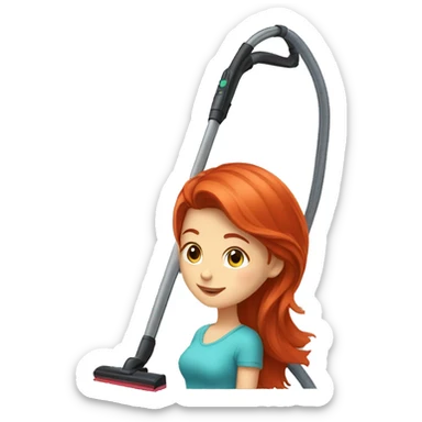 Red haired girl with a vacuum cleaner  sticker