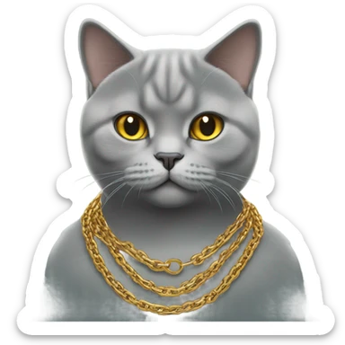 British shorthair cat with a gold chain sticker