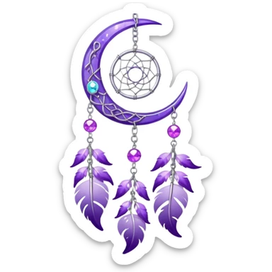 Aesthetic shiny sparkly violet crescent hanging from silver chain dreamcatcher-suncatcher hanging lilac crystals decoration  sticker