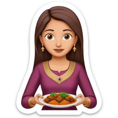 make an indian mom holding a plate of dinner wearing a salwar kameez  sticker