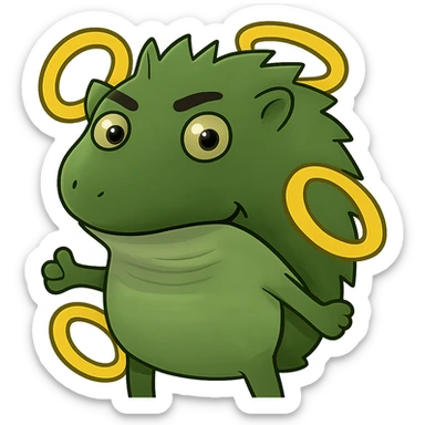 Add gold rings around Sanic the Hedgehog in meme style, keeping the original meme look, with no background. sticker