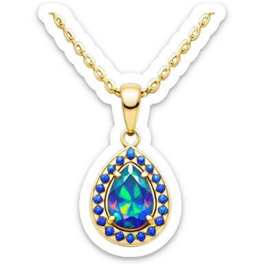Hyperrealism, 4d rendering isolated gorgeous black opal gemstone necklace  14k sparkling Gold necklace sticker