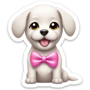Cute dog wearing a pink bow with sparkles around sticker