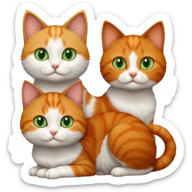 3 different coloured tiny short haired cats, including a dark grey and white cat with green eyes,and  a ginger and white with orange eyes and a brown tabby and white with hazel eyes sticker