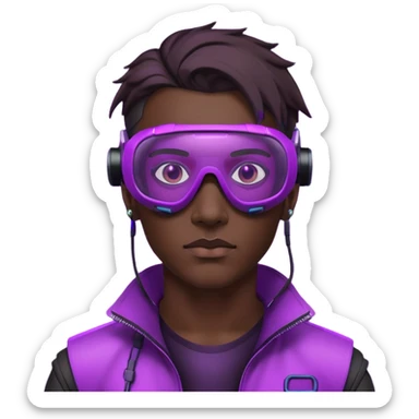 Cyberpunk man head 3d puruple cyber VR -glasses sticker