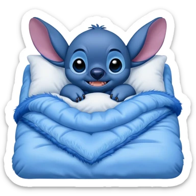 Stitch in bed snuggled sticker