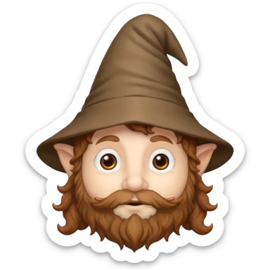 Gnomo con capelli ricci marroni, occhi marroni e cappello a punta sticker