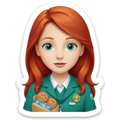 white girl scout with red long hair selling cookie at Wendy’s big sticker