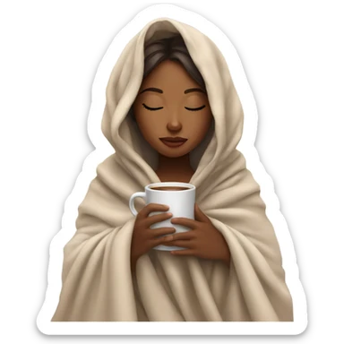 girl inside a blanket sipping coffee eyes closed sticker