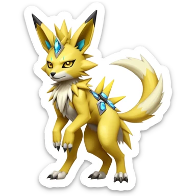  Cool Edgy Shiny Futuristic Ethereal Legendary Zeraora-Digimon-Jolteon-Renamon-Pokemon-hybrid full body sticker