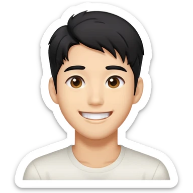 K-pop male idol face with black hair and a big smile sticker