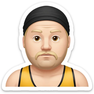 White skin fat guy with black durag, light stubble beard of a few days in wrestling singlet sticker