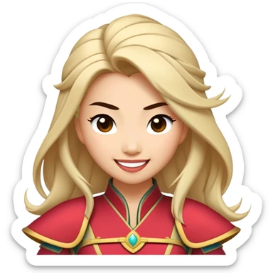 Cinematic Playful Mulan Portrait Emoji, Mid-laugh with a strand of hair falling over her face, adjusting her armor, eyes full of adventure, exuding an irresistible mix of beauty and fun, the perfect blend of warrior and princess! sticker