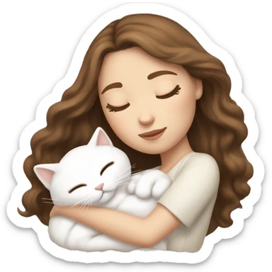 White girl brown hair sleeping with white kitty sticker