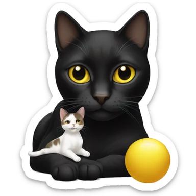 A black female cat with a yellow and white (no black) male cat playing sticker