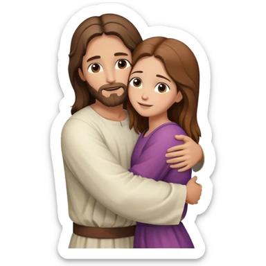 Jesus hugging a brown headed white girl sticker